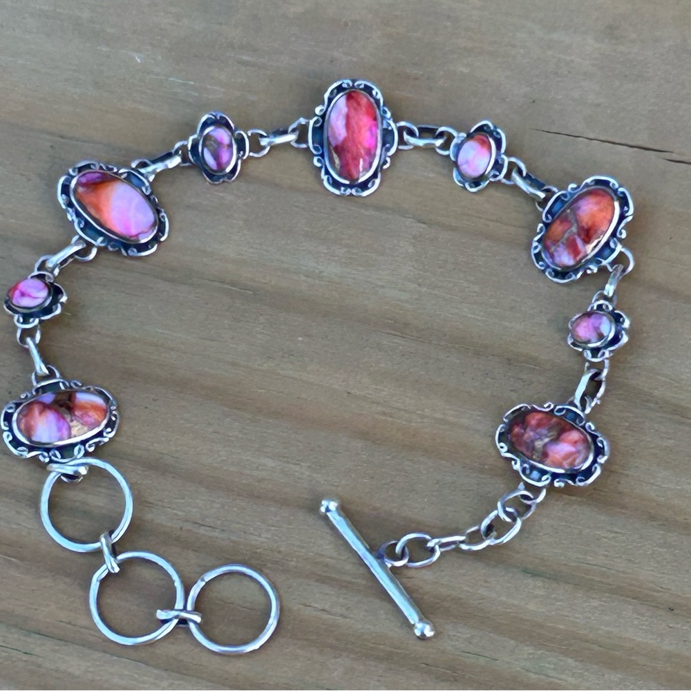 New Genuine Pink oyster copper turquoise sterling silver 925 Bracelet